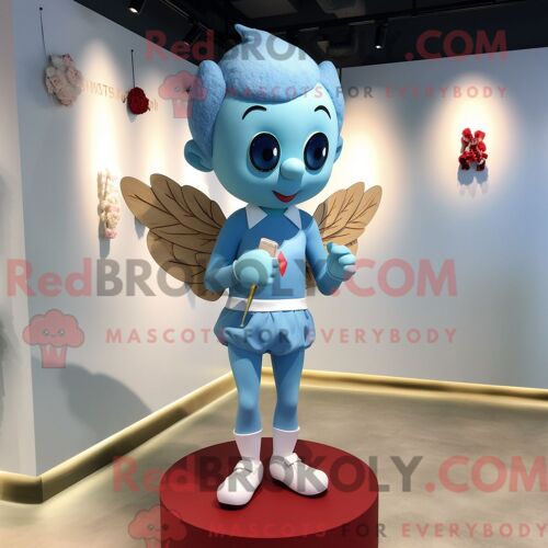 Costume De Mascotte Redbrokoly De Fantôme Bleu Habillé D Une Robe Portefeuille Et De Boucles D Oreilles