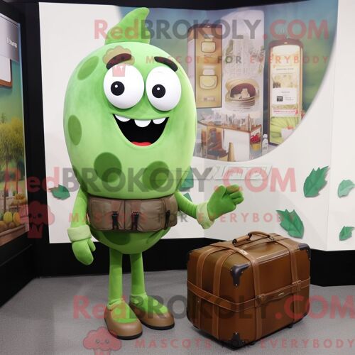 Costume Mascotte Redbrokoly De Boîte À Bonbons Olive Personnage Habillé Avec Un Chemisier Et Des Porte-Documents