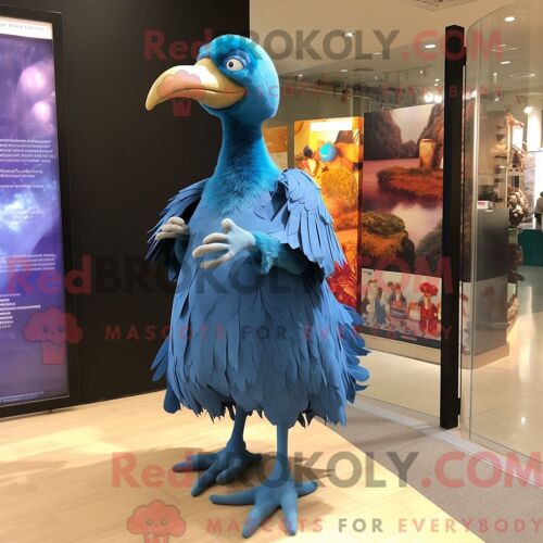 Costume De Mascotte Redbrokoly D Oiseau Dodo Bleu Personnage Habillé D Une Jupe Trapèze Et De Coussinets De Pieds