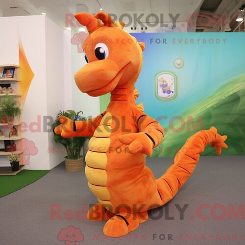 Costume De Mascotte Redbrokoly D Hippocampe Orange Habillé D Un Débardeur Et De Bracelets De Cheville