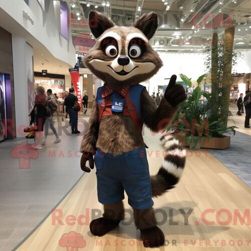 Costume De Mascotte Redbrokoly De Raton Laveur Marron Habillé D Un Jean Skinny Et De Broches