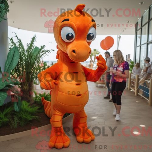 Costume De Mascotte Redbrokoly D Hippocampe Orange Habillé D Un Débardeur Et De Bracelets De Cheville