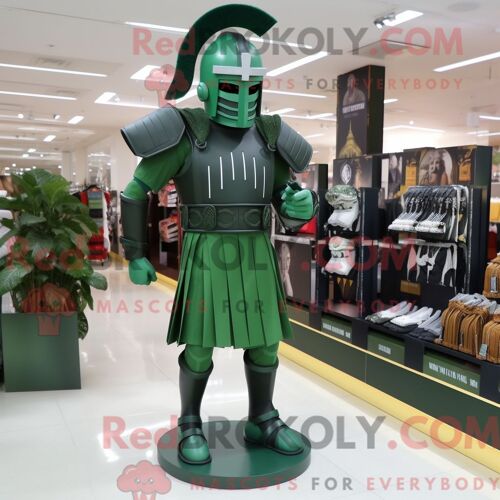 Costume De Mascotte Redbrokoly De Soldat Spartiate Vert Forêt Habillé Avec Une Robe Midi Et Des Pinces À Chaussures