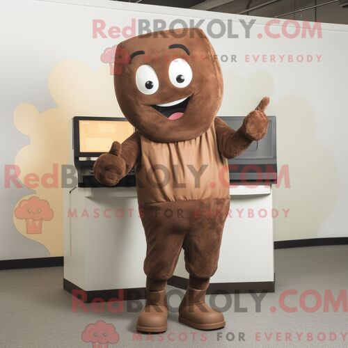 Personnage De Costume De Mascotte Redbrokoly De Télévision Marron Habillé Avec Des Leggings Et Des Gants
