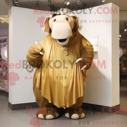 Costume De Mascotte Redbrokoly De Mammouth Doré Habillé Avec Une Jupe Longue Et Des Pochettes