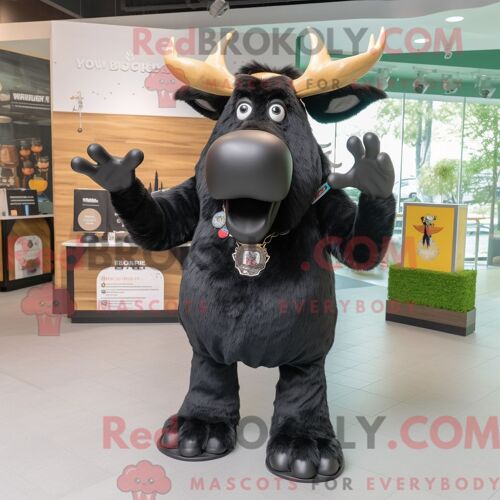 Costume Mascotte Redbrokoly D Élan Noir Personnage Habillé Avec Une Blouse Et Des Bagues