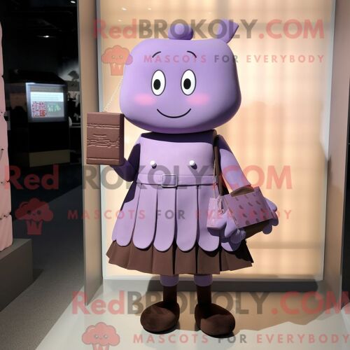 Personnage De Costume De Mascotte Redbrokoly De Barre De Chocolat À La Lavande Habillé Avec Une Robe Trapèze Et Des Pochettes