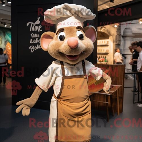 Costume De Mascotte Redbrokoly Tan Ratatouille Habillé D Un T-Shirt Graphique Et De Bretelles