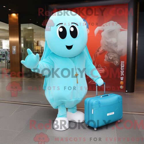 Costume De Mascotte Redbrokoly De Fantôme Turquoise Habillé D Une Chemise En Popeline Et De Sacs Messager