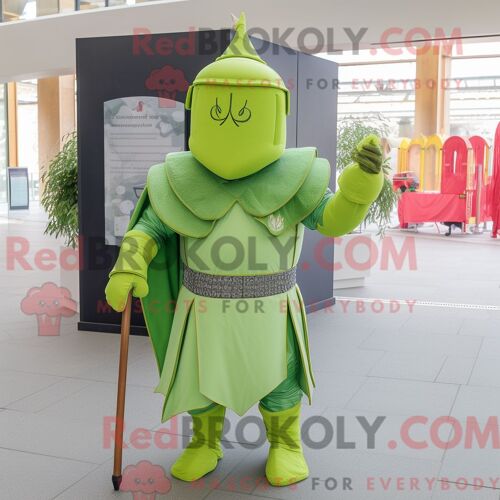 Costume De Mascotte Redbrokoly De Chevalier Médiéval Vert Citron Habillé D Une Jupe Portefeuille Et De Bandeaux