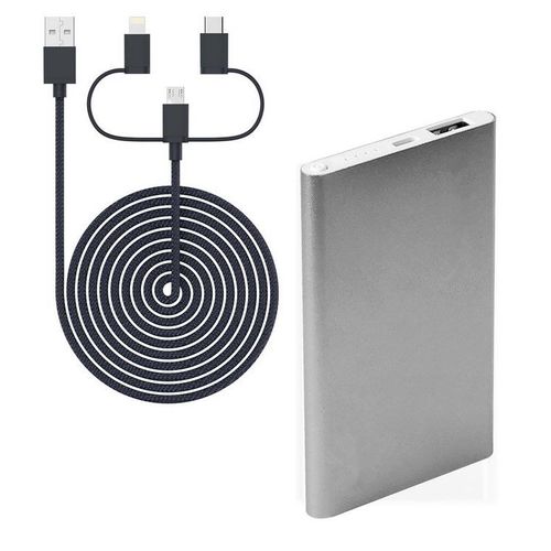 Batterie Externe 4000mah Avec Câble 3-En-1 - Blaupunkt - Blp7100-143 - Gris Argent