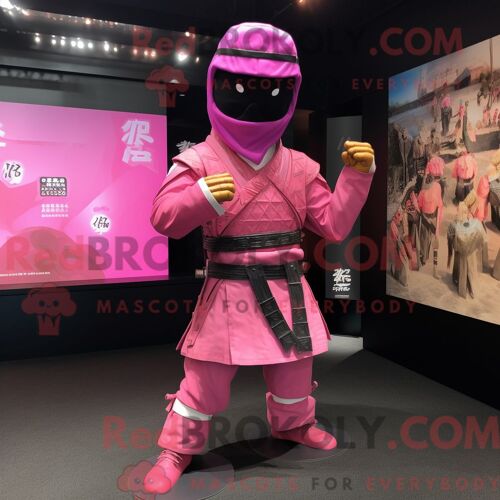 Mascotte Redbrokoly De Samouraï Rose Costume De Personnage Habillé Avec Une Combinaison Et Des Casquettes
