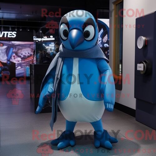 Costume De Mascotte Redbrokoly De Pingouin Bleu Habillé Avec Un Legging Et Des Épingles À Cravate