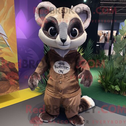 Costume Mascotte Redbrokoly De Civette Habillé Avec Une Combishort Et Des Écharpes