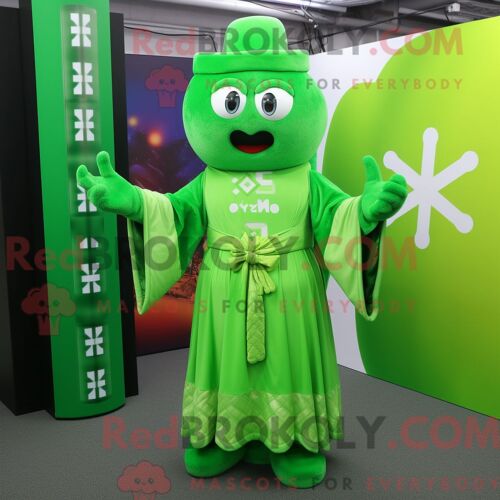 Costume Mascotte Redbrokoly De Croix Celtique Vert Citron Personnage Habillé Avec Une Robe Longue Et Des Mitaines