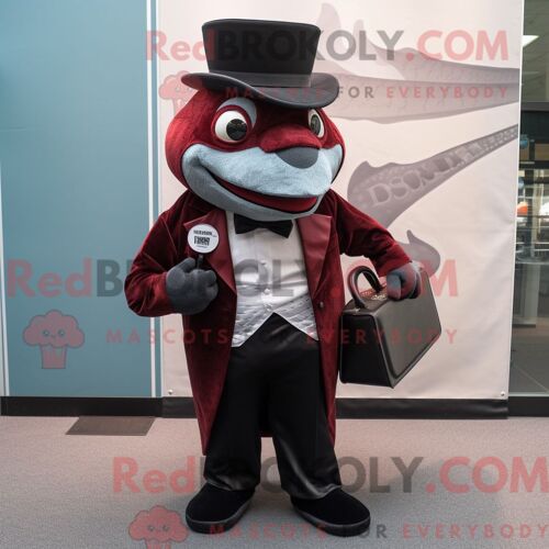 Costume De Mascotte Redbrokoly De Thon Marron Habillé D Un Smoking Et D Un Porte-Monnaie