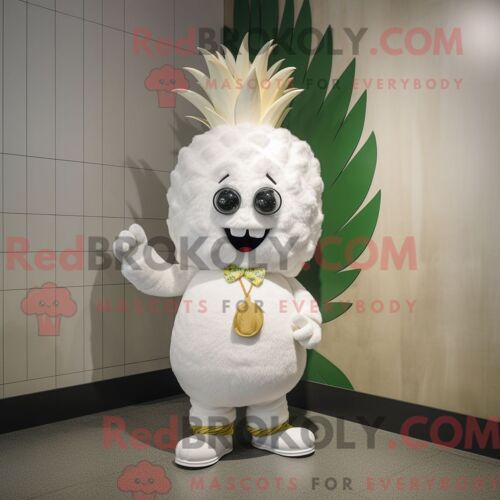 Costume Mascotte Redbrokoly D Aas Blanc Personnage Habillé Avec Un Pantalon Chino Et Des Épingles À Cheveux