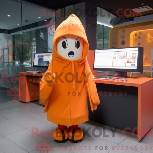 Mascotte Redbrokoly D Ordinateur Orange Costume De Personnage Habillé Avec Une Parka Et Des Foulards