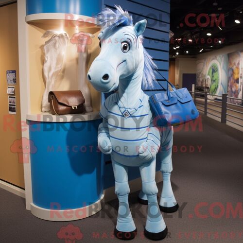 Costume Mascotte Redbrokoly De Quagga Bleu Habillé Avec Un Jean Skinny Et Des Sacs À Main
