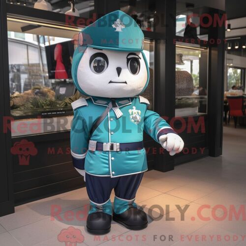 Costume De Mascotte Redbrokoly De Ring Master Bleu Sarcelle Habillé D Un Blouson Aviateur Et De Coussinets De Pieds
