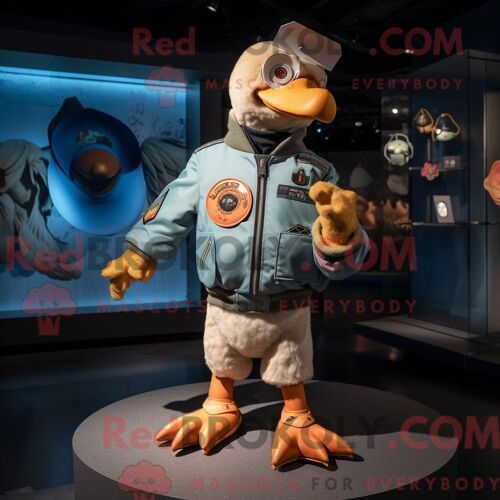 Costume De Mascotte Redbrokoly Peach Dodo Bird Personnage Habillé Avec Un Blouson Aviateur Et Des Broches