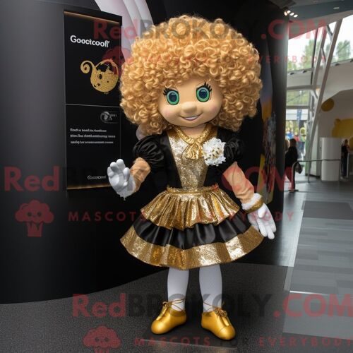 Costume De Mascotte Redbrokoly De Danseuse Irlandaise Dorée Habillé D Une Jupe Portefeuille Et D Épingles À Cheveux