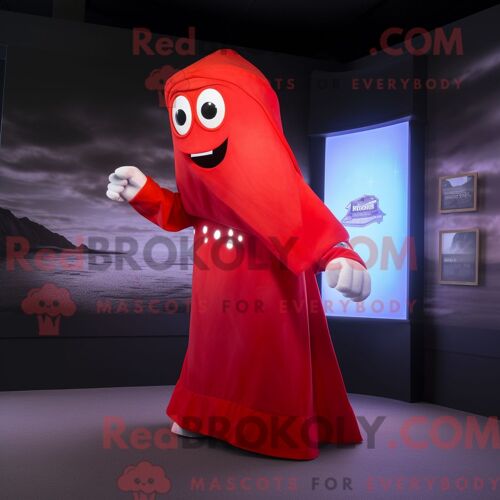 Personnage De Costume De Mascotte Redbrokoly Red Ghost Habillé D Un Jean Évasé Et D Une Écharpe