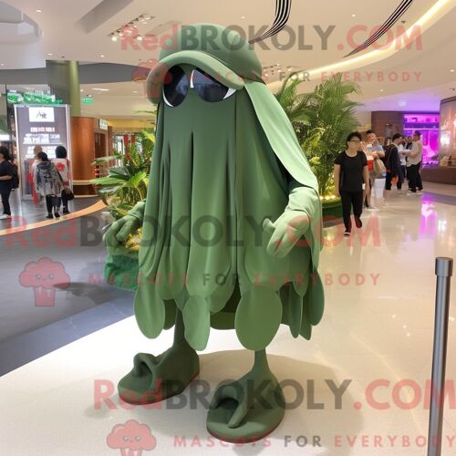 Costume De Mascotte Redbrokoly De Méduse Olive Habillé D Une Couverture Et De Pinces À Chaussures