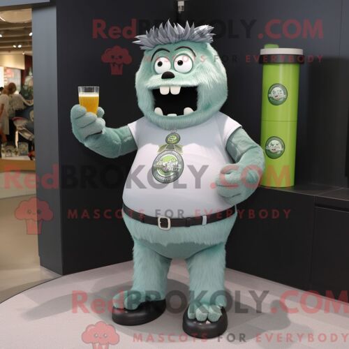 Personnage Mascotte Redbrokoly De Bière Verte Grise Habillé D Une Chemise En Popeline Et De Montres-Bracelets