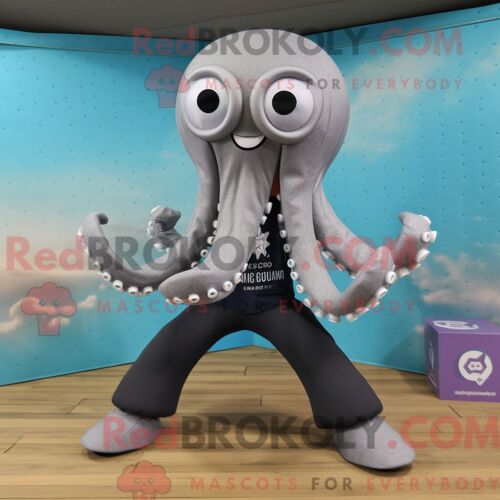 Costume Mascotte Redbrokoly De Poulpe Gris Habillé D Un Pantalon De Yoga Et De Bracelets