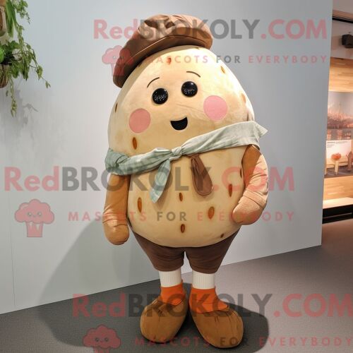Personnage De Costume De Mascotte Redbrokoly De Pomme De Terre Beige Habillé D Un Pantalon Et De Bretelles En Velours Côtelé
