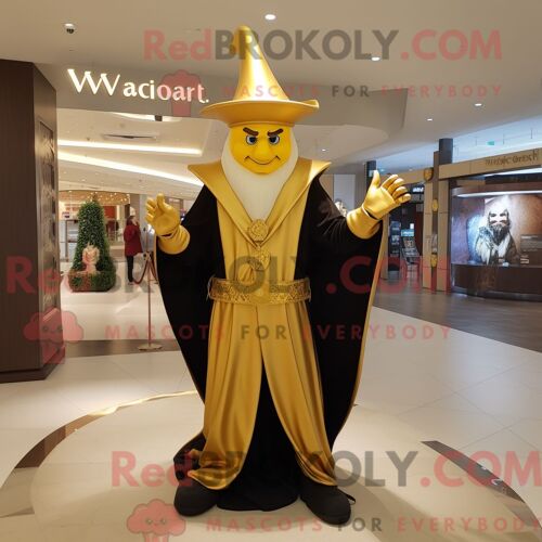 Personnage Mascotte Redbrokoly De Magicien Doré Habillé D Un T-Shirt À Col En V Et De Ceintures