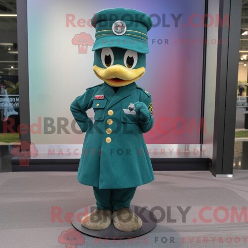 Costume De Mascotte Redbrokoly De Béret Vert Sarcelle Habillé D Une Jupe Trapèze Et D Épingles À Chapeau