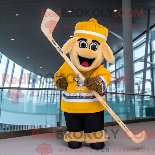 Mascotte Redbrokoly De Bâton De Hockey Sur Glace Doré Personnage Habillé Avec Une Robe Et Des Bonnets