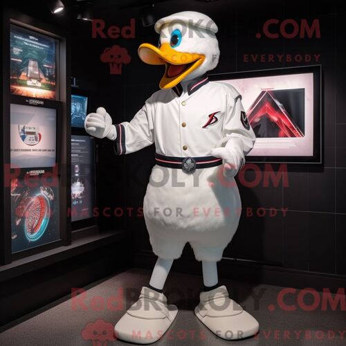 Costume De Mascotte Redbrokoly D Oies Blanches Habillé Avec Un T-Shirt De Baseball Et Des Montres Intelligentes