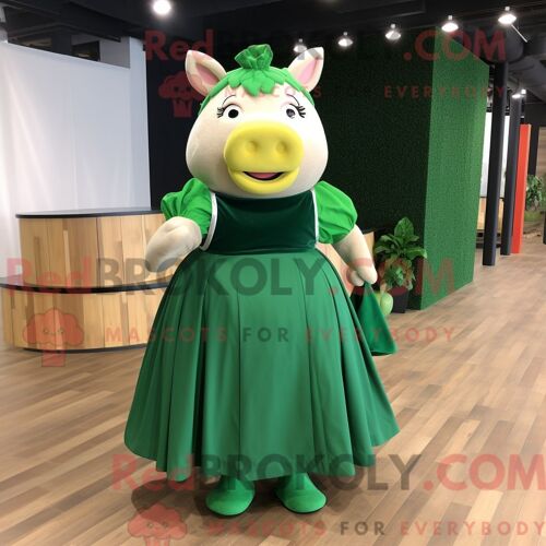 Costume De Mascotte Redbrokoly De Truie Verte Forêt Habillé D Une Robe De Bal Et De N?uds Papillons