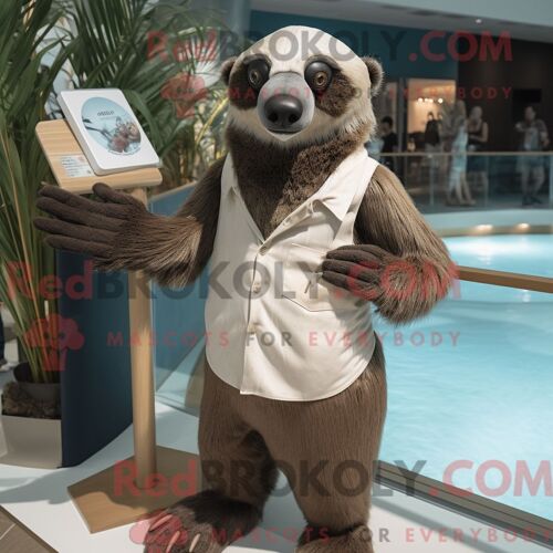 Personnage De Costume De Mascotte Redbrokoly D Ours Paresseux Beige Habillé D Un Maillot De Bain Et De Pochettes De Costume