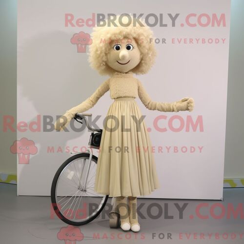 Costume De Mascotte Redbrokoly De Monocycliste Beige Personnage Habillé D Une Robe Taille Empire Et De Pinces À Cheveux