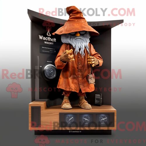 Personnage De Costume De Mascotte Redbrokoly Rust Witch S Hat Habillé D Un Coupe-Vent Et De Montres Numériques