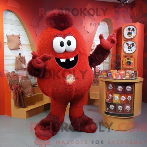 Costume Mascotte Redbrokoly De Hot Dog Crème Personnage Habillé Avec Un Bermuda Et Des Ceintures