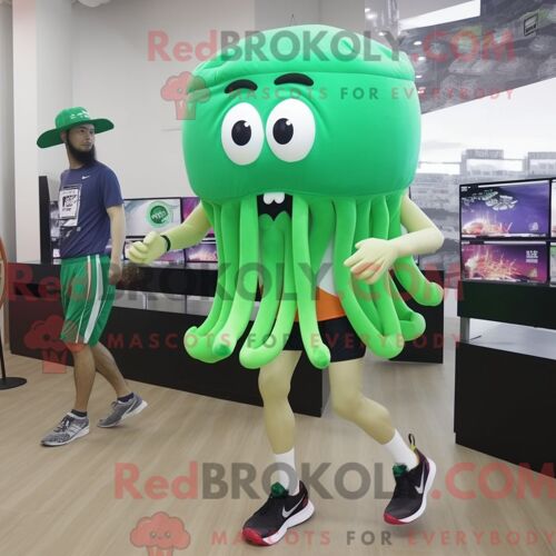 Mascotte Redbrokoly De Singe Capucin Vert Costume De Personnage Habillé Avec Une Veste Et Des Bonnets