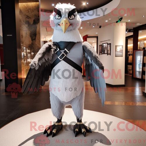 Costume Mascotte Redbrokoly De Faucon Argenté Habillé D Une Jupe Crayon Et De Ceintures