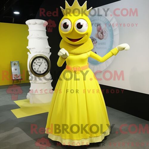 Costume De Mascotte Redbrokoly De Montre-Bracelet Jaune Citron Habillé Avec Une Robe Taille Empire Et Des Bagues