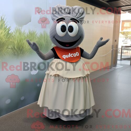 Costume Mascotte Redbrokoly De Paella Grise Personnage Habillé Avec Une Jupe Longue Et Des Montres Connectées