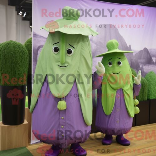 Costume Mascotte Redbrokoly De Céleri Lavande Habillé D Un Imperméable Et De Boutons De Manchette