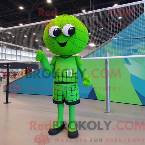 Costume De Mascotte Redbrokoly De Filet De Volley-Ball Vert Citron Habillé D Un Maillot De Bain Une Pièce Et De Pinces À Chaussures