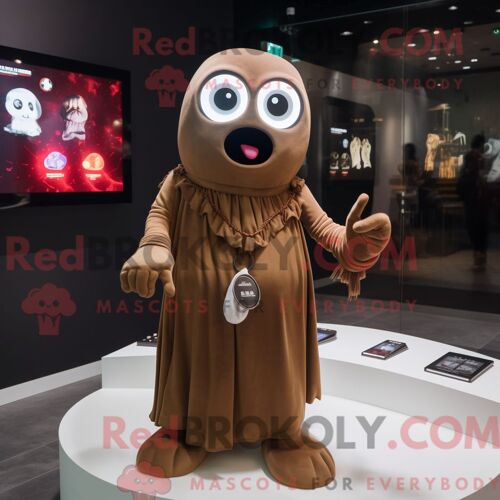 Costume De Mascotte Redbrokoly De Fantôme Marron Habillé D Une Mini Robe Et De Montres-Bracelets