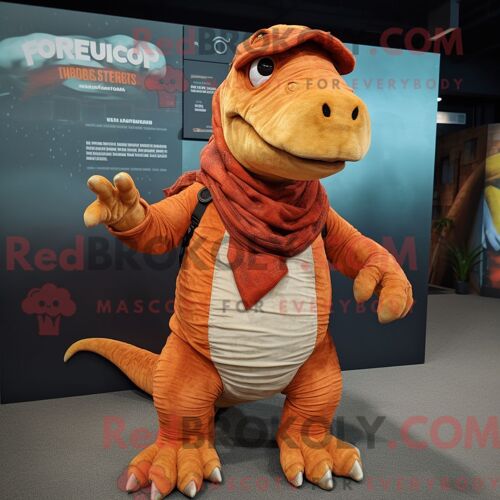Personnage De Costume De Mascotte Redbrokoly D Iguanodon Rouille Habillé D Un Short Cargo Et De Clips Pour Écharpe