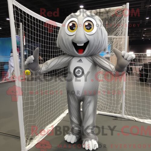 Costume De Mascotte Redbrokoly De Filet De Volley-Ball Argenté Personnage Habillé Avec Un Gilet Et Des Anneaux