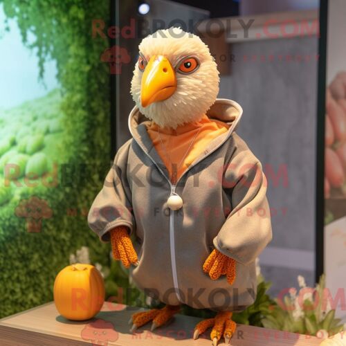 Costume De Mascotte Redbrokoly De Pintade Pêche Personnage Habillé Avec Un Sweat À Capuche Et Des Colliers